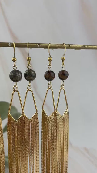 Gold Crystal Tassel Earrings - Long Fringe Chandelier Earrings