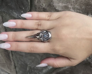 Bird Skull Viking Ring: Runes, Gothic Norse Jewelry
