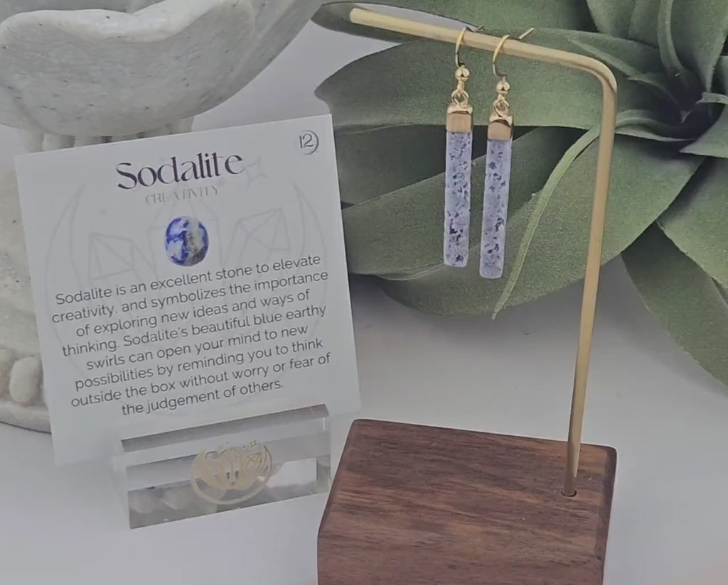 Dainty Sodalite Bar Earrings: Gold Stainless Steel, Geometric Jewelry