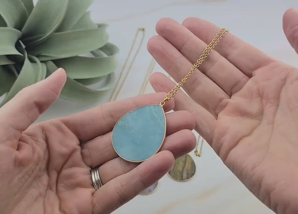Moss Agate Necklace - Natural Gemstone Pendant - Statement Necklace