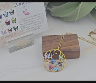 Gold Family Tree Necklace: Butterfly Birthstone Pendant, Mom Jewelry