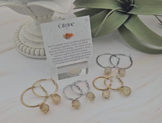 Citrine Hoop Earrings: Natural Gemstone, Stainless Steel, Hypoallergenic