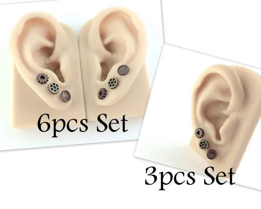 Steampunk Gears Stud Earrings Set