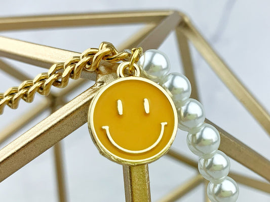 Half Pearl Smiley Face Necklace