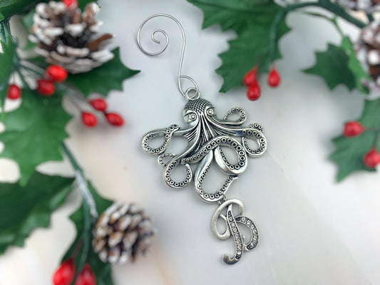 Silver Octopus Initial Ornament