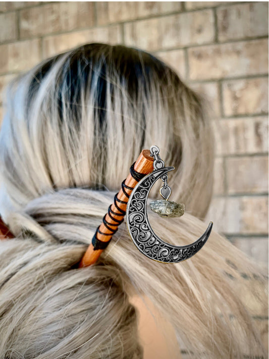 Silver Gemstone Moon Hair Sticks