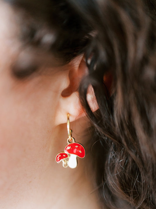 Mushroom Huggie Hoop Earrings